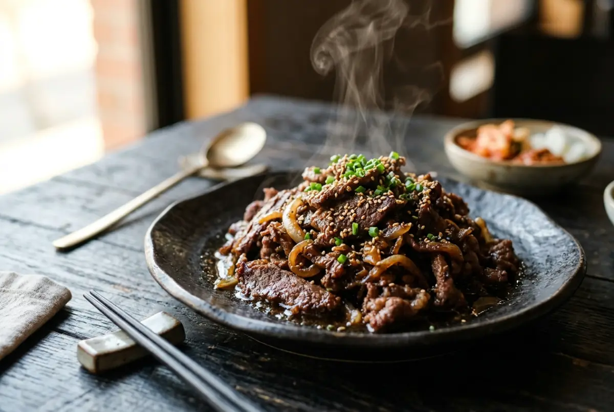 Bulgogi – dünn geschnittenes, mariniertes Rindfleisch mit Gemüse