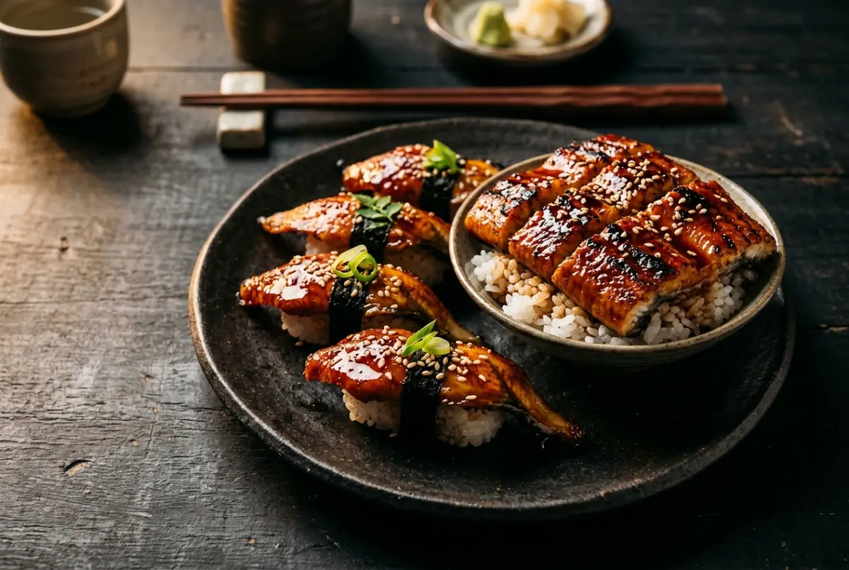 Gegrillter, glasierter Aal auf Sushi-Reis