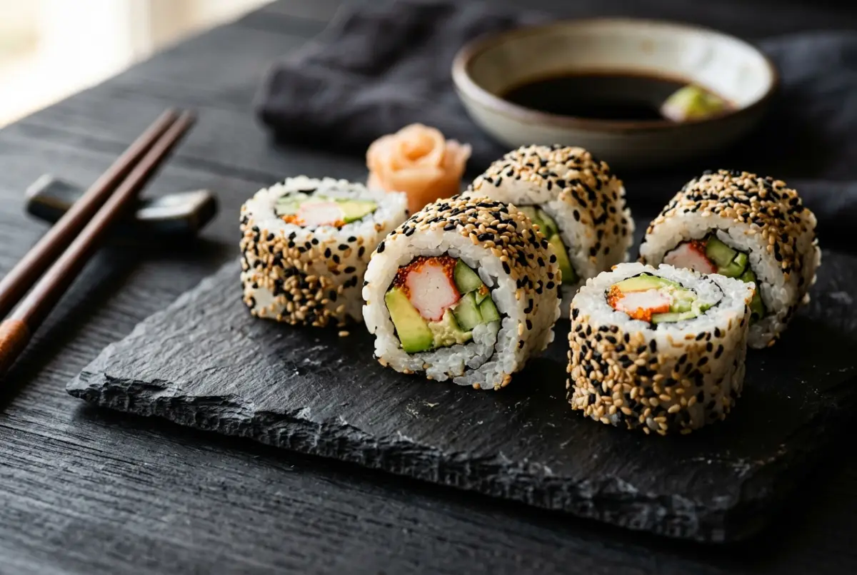Inside-out-Sushi-Rollen mit Reis aussen