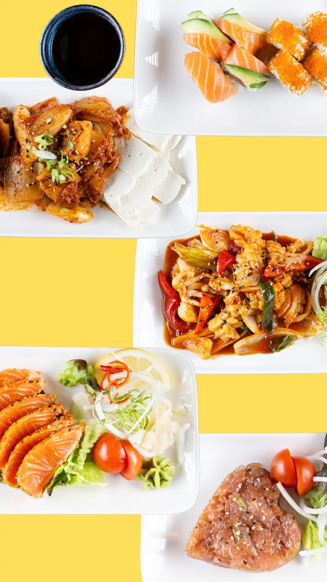Gerichte von Han Kitchen: Sushi, Kimchi mit Tofu und Thunfisch-Tartar